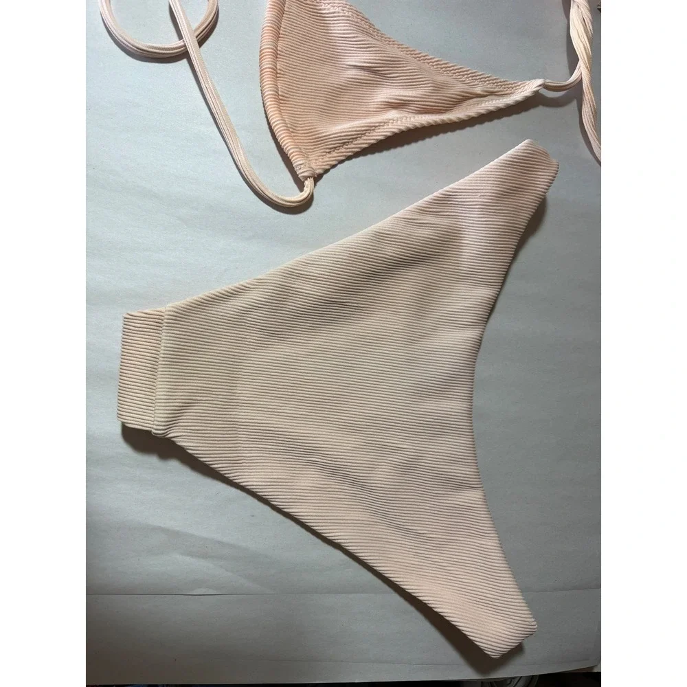 Kulani Kinis Mango Ribbed Triangle Bikini Set High Cut‎ Cheeky Medium Womens